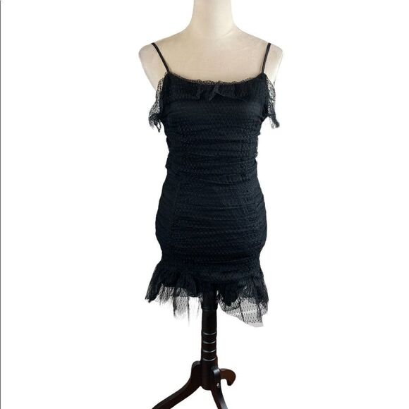 Lulu’s Black Lace and Ruffles Mini Dress, Size M, NWT - Picture 1 of 6